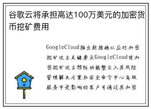 谷歌云将承担高达100万美元的加密货币挖矿费用